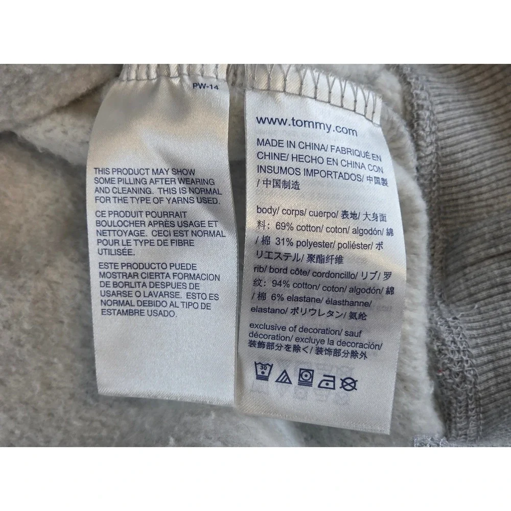 Tommy Hilfiger Mens XXL Quarter Zip Sweatshirt Gray Plaid Logo Spellout Pullover